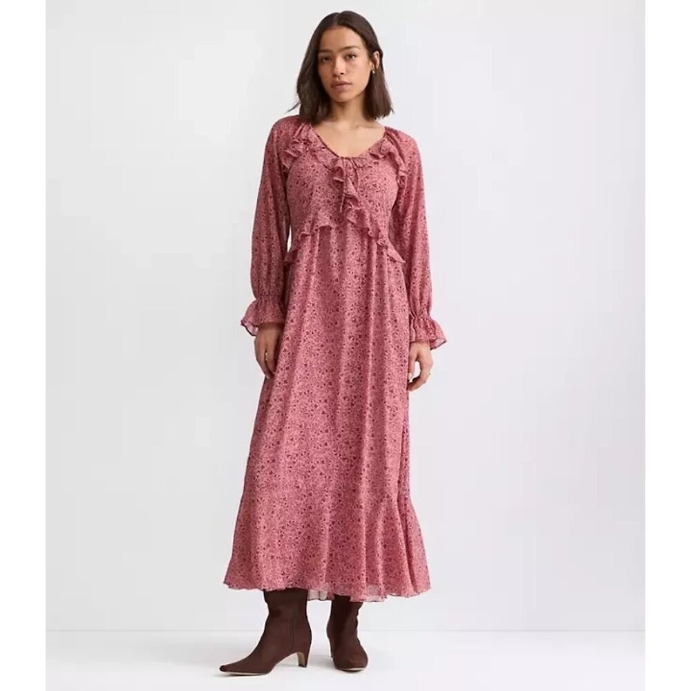 Lagenlook Loft Long Sleeve Floral Maxi Dress Ditsy Ruffled Tiered M Barbiecore